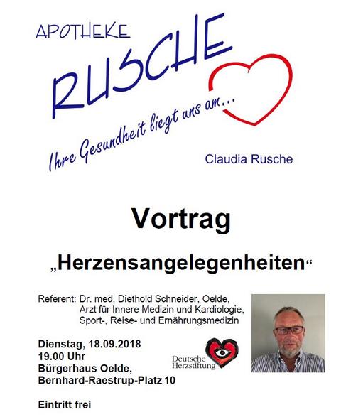 Vortrag „Herzensangelegenheiten“ / Referent: Dr. med. Diethold Schneider, Oelde / Dienstag, 18.09.2018 19.00 Uhr